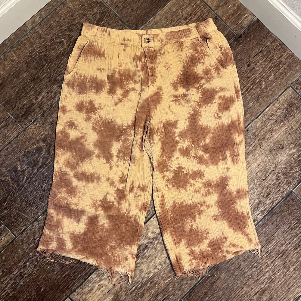 Wonderly Pants Size 1X Plus Size Cotton Gauze Loose Fit Pull On Tie Dye Orange
